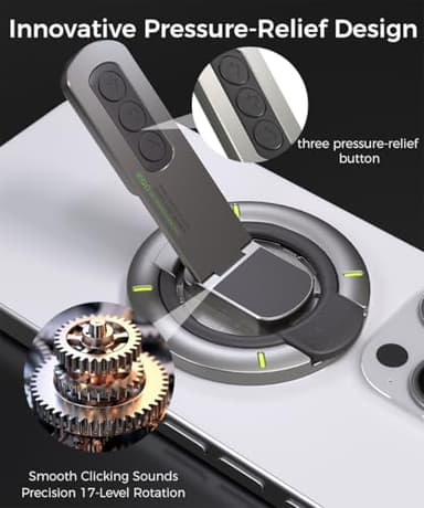 Warherd Phone Grip for Magsafe Phone Stand 360°Roration Gym Holder Phone Kickstand Silicone Finger Ring Innovative Pressure-Relief Damping Hinge Design with Magnet Ring Compatible All Phones (Black) - Image 4