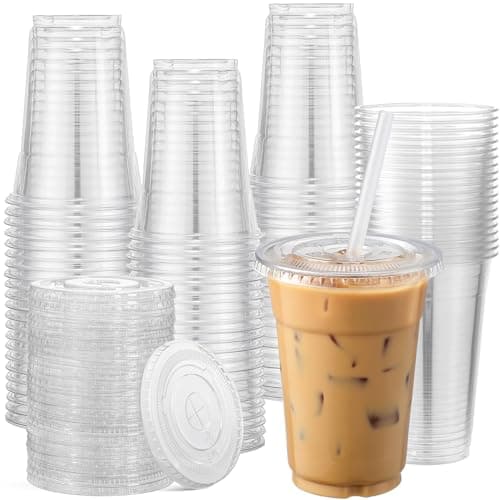 AOZITA 120 Sets - 16 oz Clear Plastic Cups with Lids, Disposable Cups With Straw Slot Lids for Cold Drinks, Milkshake, Smoothie, Iced Coffee and TO-GO Drinkings - Image 1