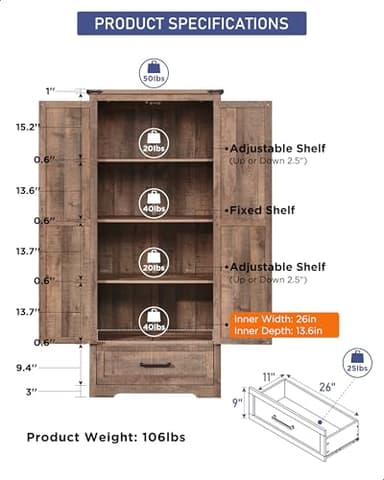 Farmhouse Kitchen Pantry Cabinet - 72" Tall Wood Kitchen Storage Cabinets with Adjustable Shelves & 2 Barn Doors & Drawer, Versatile Storage for Dining Room, Bathroom, Utility Room, Light Brown - Image 6
