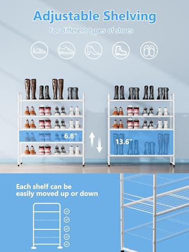 SUFAUY 33" Wide Shoe Rack, 5 Tier Shoe Storage Rack for 24-30 Pairs of Shoes, Shoe Organizer for Entryway, Steel Frame, Industrial, White - Image 6