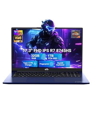 NIMO 17.3" IPS FHD-Gaming-Laptop, AMD Ryzen 7 8745HS 32GB DDR5 RAM 1TB SSD (8C/16T, up to 4.9GHz) Radeon 780M Graphics Business Computer with 100W Type-C Backlit Keyboard, Fingerprint USB-C 4.0 - Image 1
