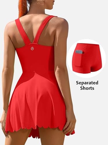 ATTRACO Women Tennis Dresses Athletic Pickleball Dress High Waist Golf Outfits Sporty Tennis Skirts Red L - Image 2