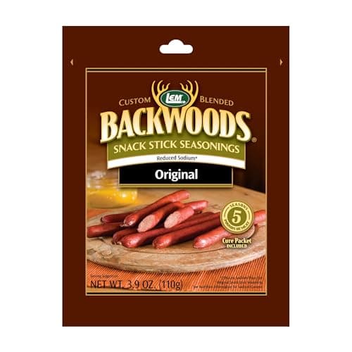 LEM Products Backwoods Reduced Sodium Original Snack Stick Seasoning, Ideal for Wild Game and Domestic Meat, Seasons Up to 5 Pounds of Meat, 3.9 Ounce Packet with Pre-Measured Cure Packet Included - Image 1