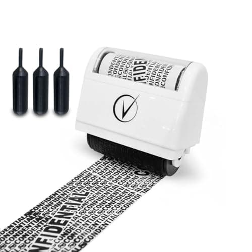 Vantamo Identity Theft Protection Roller Stamp for Hiding Sensitive Information, Wide Confidential Stamp with 3 Ink Refill, Security Stamp Roller for Identity Theft Prevention, Classy White - Image 1
