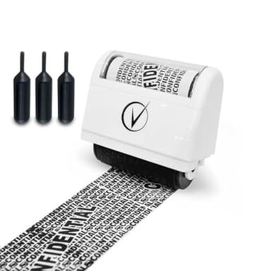 Vantamo Identity Theft Protection Roller Stamp for Hiding Sensitive Information, Wide Confidential Stamp with 3 Ink Refill, Security Stamp Roller for Identity Theft Prevention, Classy White - Image 1