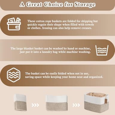 Goodpick Woven Storage Baskets for Organizing, Blanket Basket Living Room, Rope Baskets for Storage, Rectangle Toy Basket With Handles, Brown and White, 18 x 14 x 12 Inches - Image 7