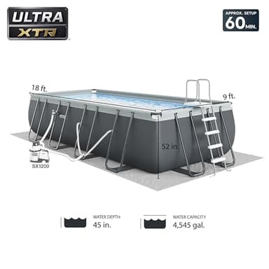 Intex 18' x 9' x 52" Ultra XTR Rectangular Frame Swimming Pool Set with Pump - Above Ground Backyard Large Rectangle Pool with 45-Inch Deep Water - Image 3