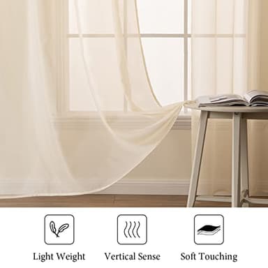 MIULEE 2 Panels Solid Color Sheer Window Curtains Elegant Window Voile Panels/Drapes/Treatment for Bedroom Living Room (54 X 96 Inches Cream Beige) - Image 4