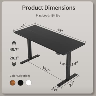 Agilestic Electric Standing Desk, 48 x 24 Inches Height Adjustable Desk, Sit Stand up for Work Office Home, Ergonomic Rising Gaming Computer Table with Memory Preset, Black - Image 3