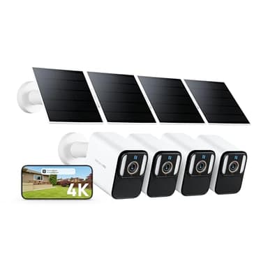 Anona Aurora 4K Solar Security Cameras Wireless Outdoor, Forever Power with Solar Panel, 8MP Color Night Vision, 24/7 AOV Recording, No Monthly Fees, AI Detection, Easy Setup, 2.4 G WiFi, IP67, 4 Pack - Image 1