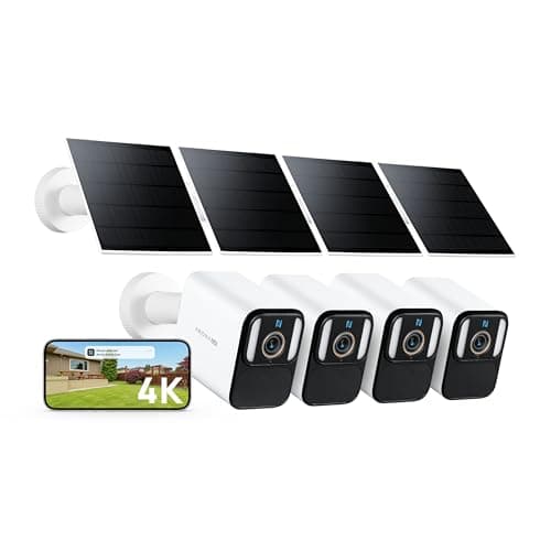 Anona Aurora 4K Solar Security Cameras Wireless Outdoor, Forever Power with Solar Panel, 8MP Color Night Vision, 24/7 AOV Recording, No Monthly Fees, AI Detection, Easy Setup, 2.4 G WiFi, IP67, 4 Pack