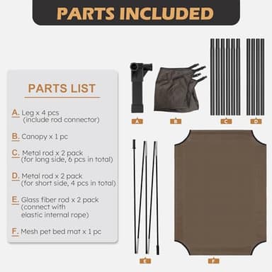 Heeyoo Elevated Dog Bed with Canopy, Outdoor Dog Bed Cot with Removable Shade Tent, Portable Raised Pet Cot Cooling Bed for Dogs and Cats, Brown - Image 6