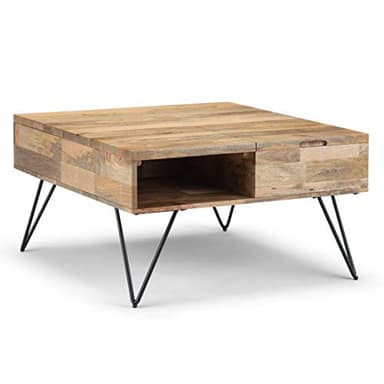 SIMPLIHOME Hunter Lift Top Coffee Table - 32 inch Wide Solid Mango Wood and Metal Industrial Square Cocktail Table in Natural, Living Room Table with Dual Lift Tops, Hidden Storage and Hairpin Legs - Image 11