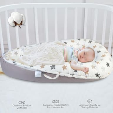 Baby Lounger with Waterproof Liner, Infant Lounger for 0-24 Months Newborn,Soft Cotton & Breathable Cover,Essentials Gifts for Baby Travel and Floor (Baby Star) - Image 5