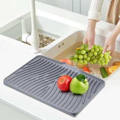 TIKNIK Silicone Dish Drying Mat for Kitchen Counter, Dish Drying Pad, Non-Slip Drain Pad with Built-in Drain, Heat Resistant Stone Drying Mat(15.8" x 13", Grey) - Image 7