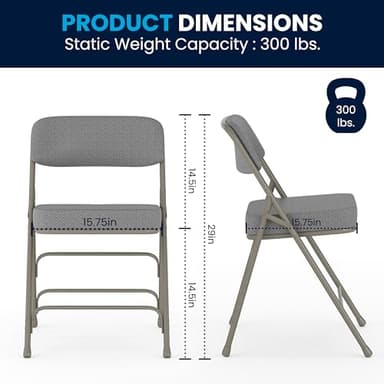 Flash Furniture Hercules Series Metal Folding Chairs with Cushioned Seats, Fabric Upholstered Event Chairs, Set of 2, Gray - Image 3