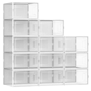 12 Pack X Large Shoe Organizer Storage Boxes for Closet, Modular Space Saving Shoe Boxes Clear Plastic Stackable Sneaker Containers Display Case with Lids, Pearl White - Image 1