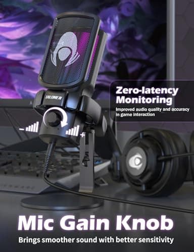 talomen Gaming USB Microphone for PC, Podcast Condenser Mic with RGB Lights, Mute, Gain Knob, Computer Desktop Mic with Metal Stand, Pop Filter, Shock Mount for Streaming, Recording, Chat, PS4, PS5 - Image 2