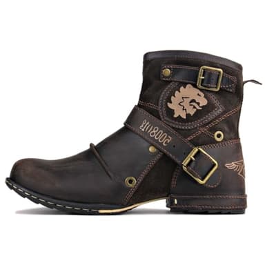OSSTONE Moto Boots for Men Fashion Zipper-up Leather Chukka Boots Casual Shoes 5008-1-D-11 Brown - Image 2