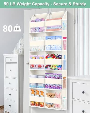 Heavy Duty Over The Door Organizer 5 Tiers, Extra Large Behind Door Storage of 10 Big Front & 10 Mesh Pockets, 80lb Weight Capacity, Doors Organizer Hanging for Closet Bathroom Bedroom Nursery, Beige - Image 6