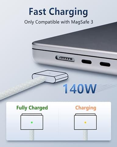 DERLULU USB-C to Magnetic 3 Fast Charge Cable (2 m/6.6 ft), USB C Cable Compatible with MacBook Air (15/13-inch M3 2024, 15-inch M2 2023, 13-inch M2 2022), MacBook Pro (16/14-inch 2023/2021), Silver - Image 3