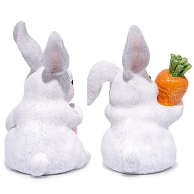 Hodao Easter Bunny Decoration Spring Rabbit Decor Gifts Handcrafted Resin Figurines Colorful and Charming Spring Decor for Home, Office, Holiday Celebrations (White) - Image 5