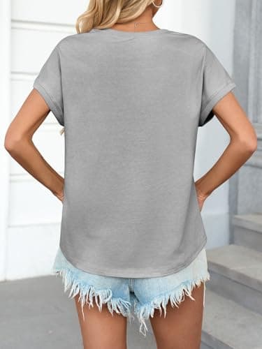 Cicy Bell Womens Summer Cap Sleeve T-Shirts Casual Loose Fit Tunic Tops Crew Neck Tee Shirts Grey - Image 6