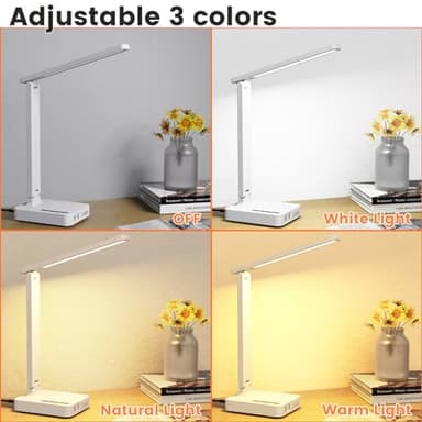 Desk Lamps for Home Office,Modern LED Desk Lamp for Dorm with 3 USB Charging Port 2 AC Power Outlets,9 Lighting Mode,Touch/Timer/Eye-Caring Foldable Study Table Lamp,College Dorm Essentials Desk Light - Image 3