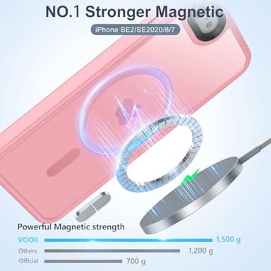 Vooii Upgraded Magnetic for iPhone SE Case 3rd/2nd/2020, iPhone 8/7 Case [Compatible with Magsafe] [Mil-Grade Protection] Slim & Pocket-Friendly Translucent Protective Case Cover, Pink - Image 3