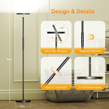 Yikuneng RGB Torchiere Floor Lamps for Living Room, 3600LM 36W Bright LED Standing Lamp with Remote, Modern Color Changing Tall Lamp with Stepless Dimming, 69" Corner Floor Lamp for Bedroom, Office - Image 7