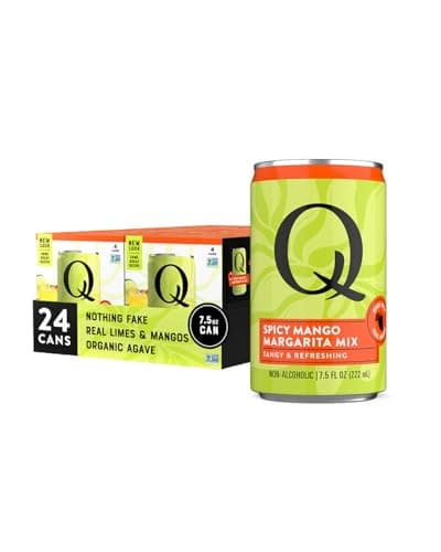 Q SPICY MANGO MARGARITA MIX with Real Key Limes, Mangos & Organic Agave - Ideal for Cocktails & Mocktails - Real Ingredients, Perfectly Balanced - 90 Calories per Serving - 7.5 Fl Oz Cans (Pack of 24) - Image 1