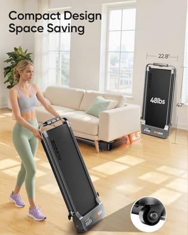 2-in-1 Foldable Treadmill with 3-Level 10% Incline, Walking Pad for Home Small Office, Compact Portable Under Desk Treadmill with Handle,Dual LED Display, APP & Remote, 300 lbs Capacity - Image 8