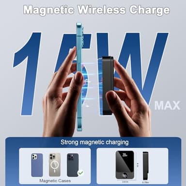 Magnetic Portable Charger, Power Bank 10000mAh with PD 20w Fast Charging, USB C in&Out Battery Pack, Compatible with Mag-Safe for iPhone 13/14/15/16/17 Pro/Pro Max Series, Samsung, Android, and More - Image 2