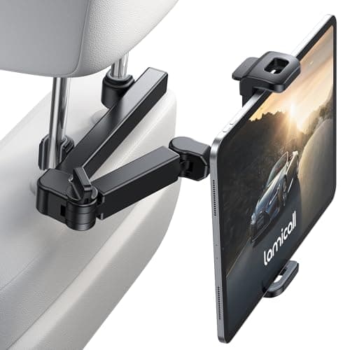 Lamicall Car Headrest Tablet Holder - [3 in 1 Extension Arm] Adjustable Tablet Car Mount for Back Seat, Road Trip Essentials for Kids, for 4.7-11" Device Like iPad Pro, Air, Mini, Galaxy, Fire, Black - Image 1