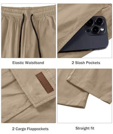 Comdecevis Men's Casual Cargo Pants Workout Joggers Stretch Sweatpants Hiking Drawstring Tactical Pants with Multi Pockets Dark Khaki - Image 4