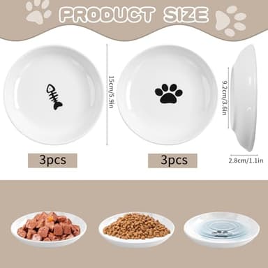6 Pack Cat Food Bowl, Ceramic Cat Bowls, Anti Whisker Fatigue Cats Bowl Set,5.5 Inches Shallow Wide Kitten Plates for Food and Water (Cat's Paw+Fishbone) - Image 2
