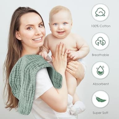 Spotted Play Muslin Burp Cloths 100% Cotton Large 20''x10'' Extra Soft and Absorbent Baby Wash Cloths Spit Up Rags - Baby Burping Cloth for Boys Girls Items(12 Pack Green) - Image 6