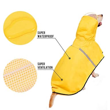 Dog Raincoat with Adjustable Belly Strap and Leash Hole - Hoodie with Reflective Strip - Waterproof Slicker Lightweight Breathable Rain Poncho Jacket for Medium Large Dogs - Easy to Wear, Yellow 4XL - Image 2