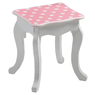 Teamson Kids Princess Gisele Polka Dot Print 2-Piece Kids Wooden Play Vanity Set with Vanity Table, Tri-Fold Mirror, Storage Drawer, and Matching Stool, White with White/Pink Polka Dot Accent - Image 7