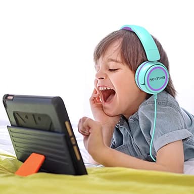 IMYB V1 Kids Headphones, Wired Stereo Foldable Tangle-Free 3.5mm Adjustable On-Ear Headphones for Kids for School/Toddlers/Childrens/Teens/Boys/Girls/Ipad/Tablet/Kindle/Phones/Travel/Plane (Green) - Image 2