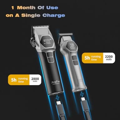 ANGFAN Professional Hair Clippers for Men - 8000RPM Brushless Motor & 440C Steel Blades, Barber-Grade Cordless Clippers & Trimmer Set for Fade Designs, Hair Cutting Tools for Professional Barbers - Image 5