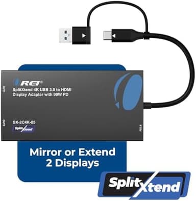 OREI SplitExtend 4K HDMI Splitter Extended Display for Dual Monitor - Multi-Monitor Display 3 Separate Screens - USB A & USB-C Adapter to HDMI 2.0, 4K@60hz, 90W PD Charger, DisplayLink MacOS, Windows - Image 6