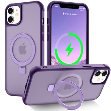 CHAOFEnG Magnetic Compatible with iPhone 11 Case with Stand [Military Grade Drop Tested][Compatible with Magnet] Ring Translucent Slim Hard Back Soft Edge, Purple - Image 1