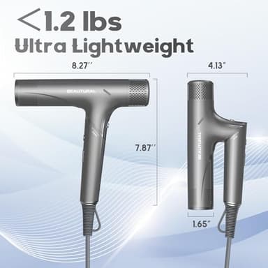 BEAUTURAL Hair Dryer, 1600W High-Speed Foldable Travel Blow Dryer, 110,000 RPM Brushless Motor Million Ionic for Fast Drying & Frizz Control, 3 Temps & 3 Speeds, Dual Voltage for Worldwide Use - Image 5