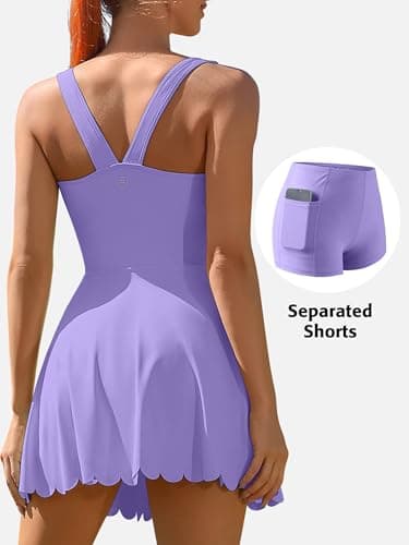 ATTRACO Tennis Dressses for Women Scalloped Athletic Dress Workout Purple Golf Dress with Pockets M - Image 2