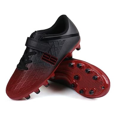 brooman Kids Firm Ground Soccer Cleats Boys Girls Athletic Outdoor Football Shoes (3,Black Red) - Image 4