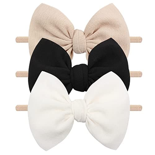 YanJie 3 Pcs Soft Headbands Baby Girls Nylon Headband with Hair Bow Hairbands Hair Accessories for Newborn Infant Toddler Kids - Image 1