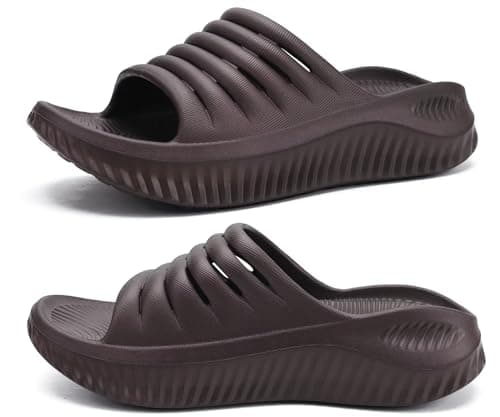 KuaiLu Womens Recovery Sandals Comfortable Plantar Fasciitis Arch Support Ladies Orthopedic Slip On Running Sport Walking Slides Thick Athletic Cushion Slippers Summer Outdoor Sliders Brown Size 9 - Image 1