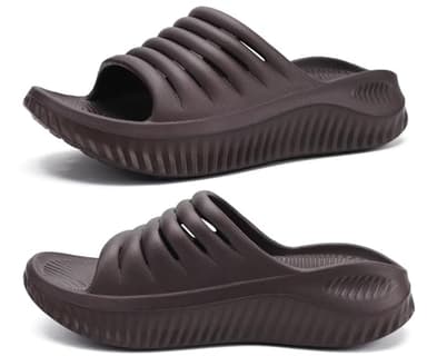 KuaiLu Womens Recovery Sandals Comfortable Plantar Fasciitis Arch Support Ladies Orthopedic Slip On Running Sport Walking Slides Thick Athletic Cushion Slippers Summer Outdoor Sliders Brown Size 9 - Image 1