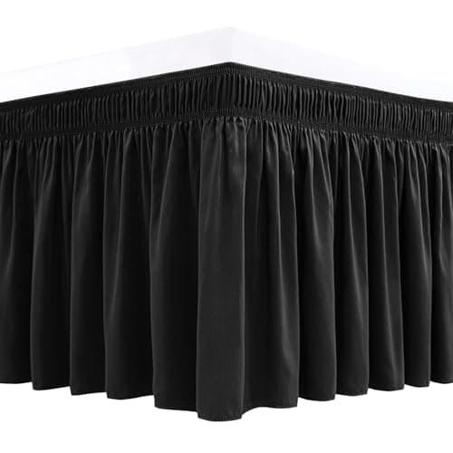 Biscaynebay Wrap Around Bed Skirts for Twin & Twin XL Beds 15" Drop, Black Adjustable Elastic Dust Ruffles Easy Fit Wrinkle & Fade Resistant Silky Luxurious Fabric Machine Washable - Image 1